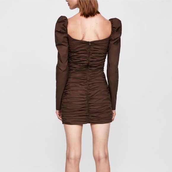 ZARA Woman Studio Brown Ruched Dress - Picture 3 of 7